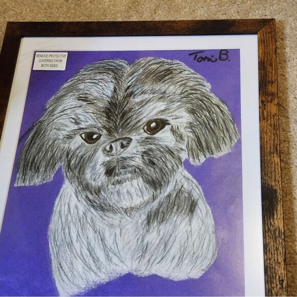 Hand Crafted Shih-Tzu Dog Colored Pencil Drawing Framed 9x11" - Picture 4 of 16